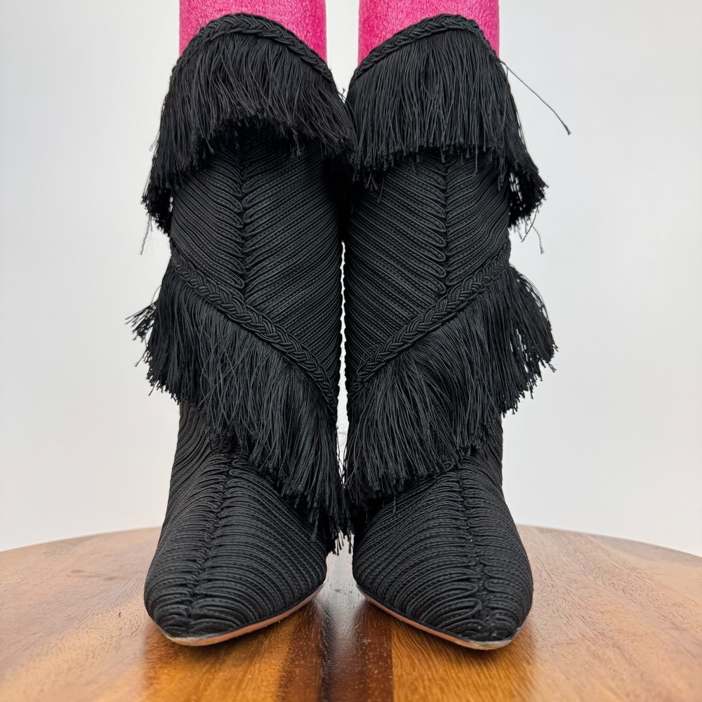 Womens Aquazzura Black Fringe Heeled Ankle Boots Booties Size 38.5 US 8.5 M GUC - Picture 3 of 7